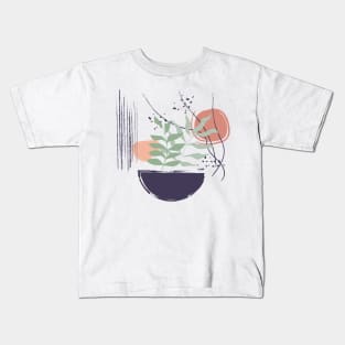 Abstract shapes lines dots and leaves digital design Kids T-Shirt